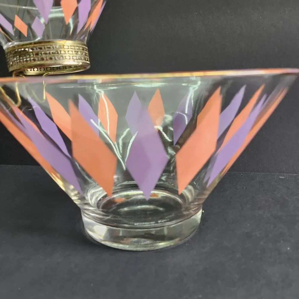 Vintage Anchor Hocking Chip and Dip Bowl Set Harlequin Pattern MCM Vintage 60s